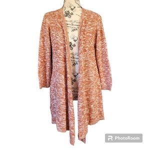 Fresh Womens cardigan peach speckled crochet back long sleeve knitted cardigan